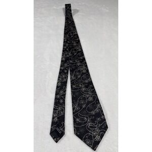 Jim Thompson Thai Silk Tie Black Paisley Floral Pattern Mens Necktie Thailand